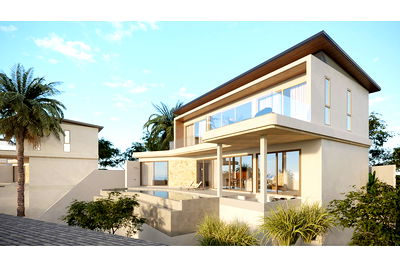 Houses for sale Ko Samui Surat Thani : [920121001-2770] Bophut 2-Story Villa with 180° Sea View and Infinity Pool