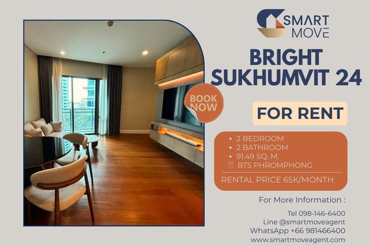 🔥 For Rent !! Good location !! 🔥 Code C20260100054.......Bright Sukhumvit 24, 2 bedroom, 2 bathroom, furnished, modern style, ready to move in📣📣