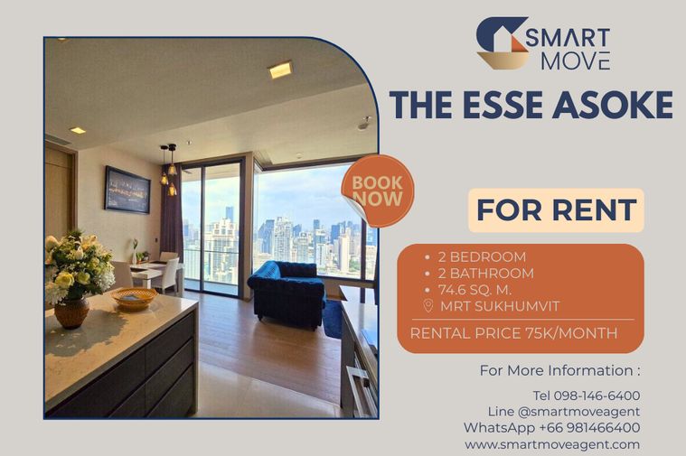 Rent ! prime area, high floor 33++, city view, Parking for 2 cars !! 🔥 Code C20221210772...The Esse Asoke, 2 bed, 2 bath, furnished, ready to move in