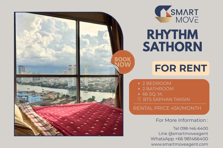 Rent ! River curve view, high floor, rare item, facility river view ! Code C20240202085...Rhythm Sathorn, 2 bed, 2 bath, furnished, ready to move in📣