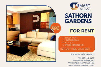 Condos for rent : 🔥 For Rent !! big size, rare item, Good location !! 🔥 Code C20230203730.....Sathorn Gardens, 2 bedroom, 2 bathroom, furnished, ready to move in📣📣