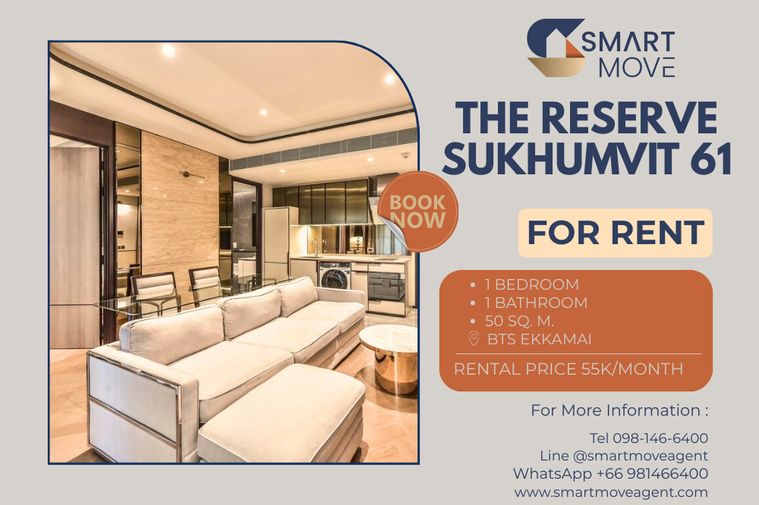 🔥 สำหรับเช่า !! ตกแต่งสไตล์โมเดิร์น คลาสสิค หรูหรา !! 🔥 Code C20230300046...The Reserve Sukhumvit 61, 1 นอน, 1 น้ำ, แต่งครบ, พร้อมเข้าอยู่📣📣