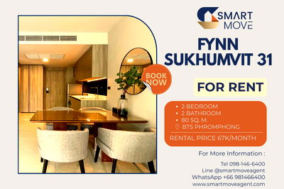 คอนโดให้เช่า : 🔥 สำหรับเช่า !! ห้องกว้าง, ห้องหายาก !!🔥 Code C20260100052......Fynn Sukhumvit 31, 2 ห้องนอน, 2 ห้องน้ำ, แต่งครบ, สไตล์โมเดิร์น, พร้อมเข้าอยู่📣📣