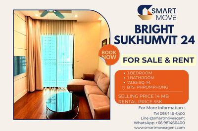 Condos for sale Thai Television Channel 3 :  For Sale  !! luxury project !! Code C20260100057...Bright Sukhumvit 24, 1 bedroom, 1 bathroom, high floor 11++, furnished, Special Deal!!