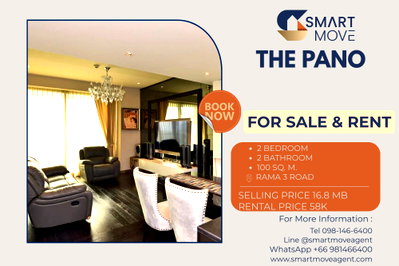Condos for sale Silom and Sathorn Road : For Sale  ! River View, rare item, Good location ! Code C20260200001...The Pano, 2 bed, 2 bath, high floor 23+, furnished, modern style, Special Deal!