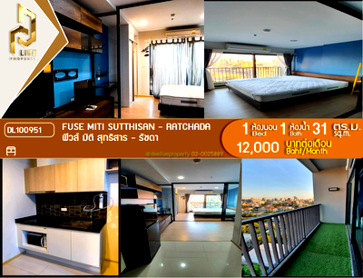 Condos for rent : DL100951 Condo for rent, Fuse MiTi Sutthisan - Ratchada near MRT สุทธิสาร , ready to move in, call urgently 0614453194 LineID @952jdxxk