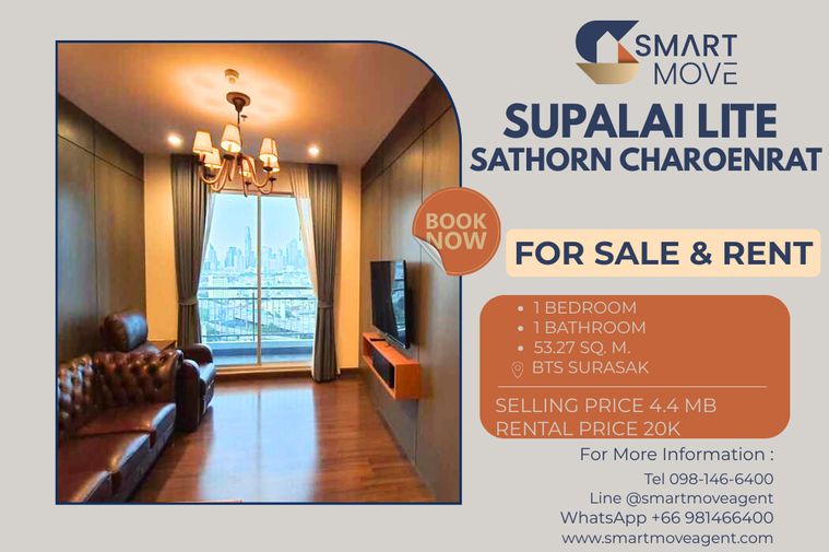 1-bed condo for sale, 53.3 sqm, Supalai Lite Sathorn - Charoenrat
