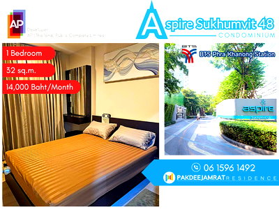 Condos for rent : For rent, ready to move in, Aspire Sukhumvit 48, size 32 sq m, 1 bedroom - 1 bathroom.