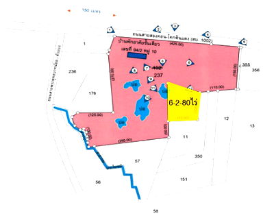 ที่ดิน นิคมแก่งคอย : ขายที่ดิน อ.แก่งคอย สระบุรี 6-2-80ไร่ หน้ากว้าง 425ม. สายสองคอน-โคกดินแดง