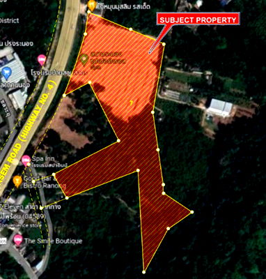 ที่ดิน เมืองระนอง ระนอง :  ขายที่ดินเปล่าติดถนนเพชรเกษม เมืองระนอง 32-0-10 ไร่