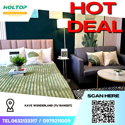 Condos for rent Thammasat University, Rangsit Campus : #Z4536💥 090269🔥 Condo for Rent: Kave Wonderland (TU Rangsit)