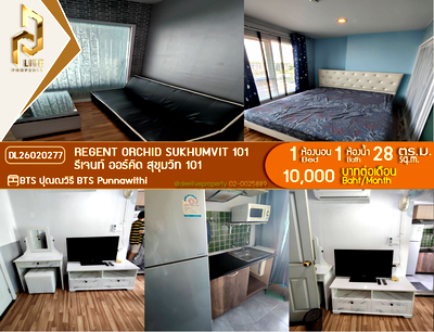 Condos for rent BTS Udom Suk : DL26020277 Condo for rent, Regent Orchid Sukhumvit 101 near BTS Punnawithi, ready to move in, call urgently 0800343450 LineID @655ebbvc