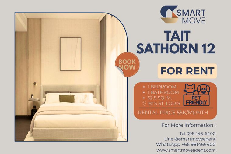 🔥 สำหรับเช่า !! เลี้ยงสัตว์ได้, ชั้นสูง 22++, ห้องมุม, ห้องหายาก !! 🔥 Code C20230104711..Tait Sathorn 12, 1 นอน, 1 น้ำ, แต่งครบ, พร้อมเข้าอยู่