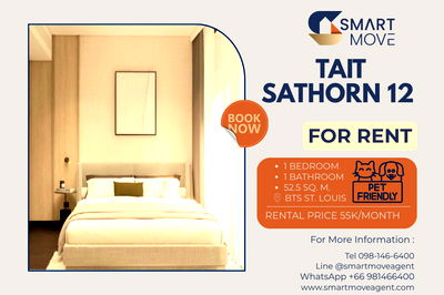 คอนโดให้เช่า : 🔥 สำหรับเช่า !! เลี้ยงสัตว์ได้, ชั้นสูง 22++, ห้องมุม, ห้องหายาก !! 🔥 Code C20230104711..Tait Sathorn 12, 1 นอน, 1 น้ำ, แต่งครบ, พร้อมเข้าอยู่