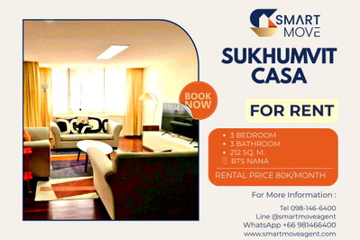 Condos for rent : 🔥 For Rent !! Good location !! 🔥 Code C20260200003.........Sukhumvit Casa, 3 bedroom, 3 bathroom, furnished, ready to move in📣📣