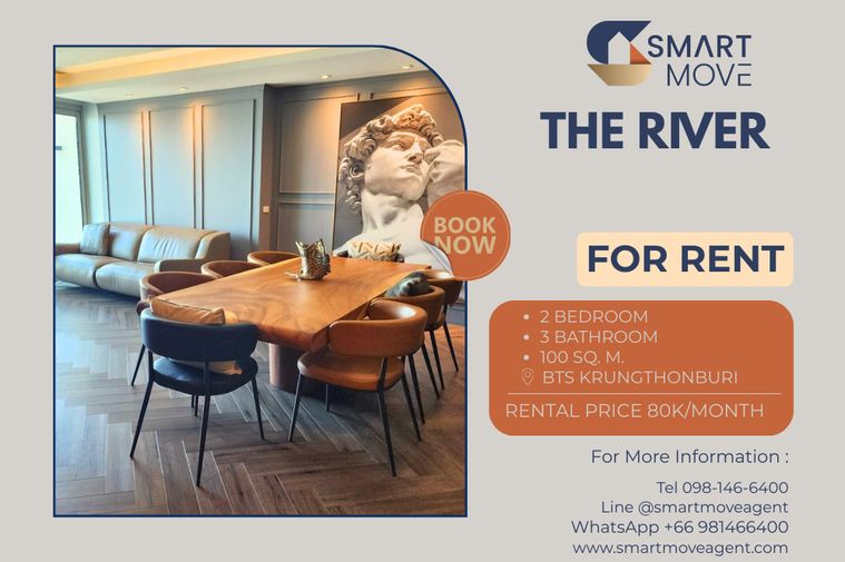 🔥 For Rent !! River view, prime area, high floor 42++ !! 🔥 Code C20230109499......The River, 2 bedroom, 2 bathroom, furnished, ready to move in📣📣