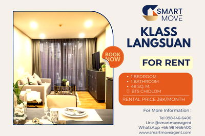 คอนโดให้เช่า : 🔥 สำหรับเช่า !! ห้องหายาก, ทำเลดี !! 🔥 Code C20240100207.........Klass Langsuan, 1 ห้องนอน, 1 ห้องน้ำ, แต่งครบ, สไตล์โมเดิร์น, พร้อมเข้าอยู่📣📣