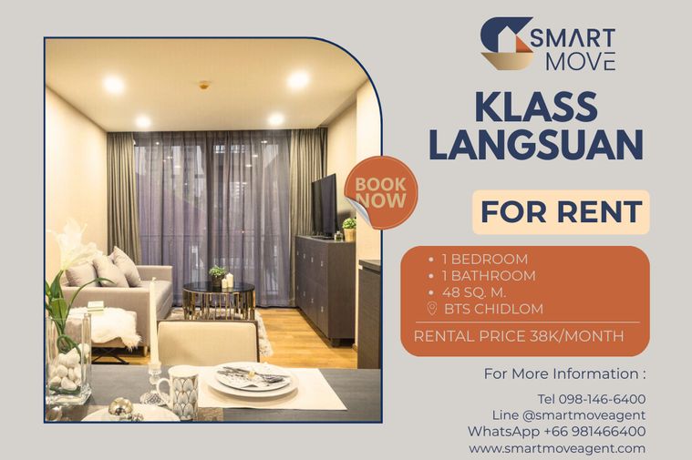🔥 For Rent !! Rare Item, Good location !! 🔥 Code C20240100207...Klass Langsuan, 1 bedroom, 1 bathroom, furnished, modern style, ready to move in📣📣
