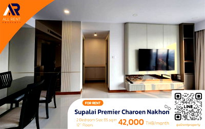 Condos for rent Klongsan Station : Urgent Rental 🔥 Supalai Premier Charoen Nakhon | Spacious Modern Style Room | 2 Bedrooms | Only 400 meters to BTS Gold Line – Khlong San Station