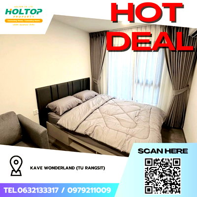 Condos for rent Thammasat University, Rangsit Campus : #Z4665💥 170269 🔥 Condo for Rent: Kave Wonderland (TU Rangsit)