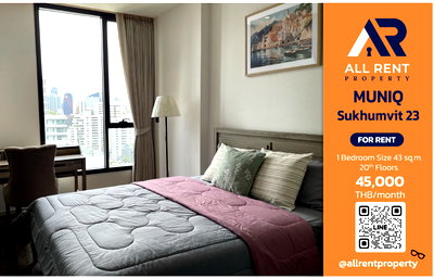 Condos for rent Wattana Wittaya Academy : Urgent Rental 🔥 MUNIQ Sukhumvit 23 | Beautiful • Luxurious • Cozy room | 1 Bedroom | Within 400 meters of MRT Sukhumvit and Asok BTS Station |