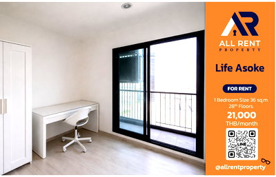 Condos for rent Wattana Wittaya Academy : Urgent Rental 🔥 Life Asoke | Airy high-floor unit with a beautiful view | 1 Bedroom | Within 300 meters of MRT and ARL |
