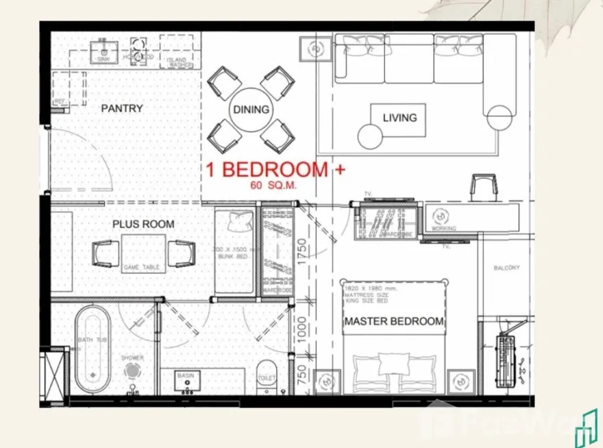 picture 1 Bad plus 60.21 m2 with Lumpini View from 18th floor. 6041498 - 6/8