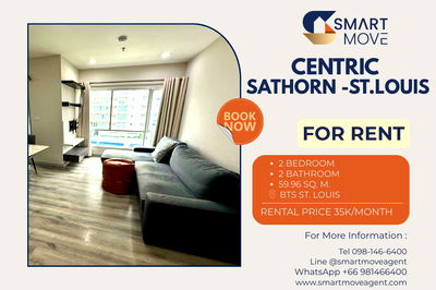 เช่าคอนโด BTS เซนต์หลุยส์ : 🔥 สำหรับเช่า !! ห้องมุม, ห้องทิศตะวันออก, ชั้นสูง !!🔥 Code C20260200022..Centric Sathorn - St.Louis, 2 นอน, 2 น้ำ, แต่งครบ, พร้อมเข้าอยู่ 📣📣