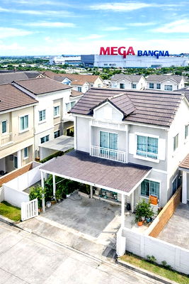 เช่าบ้านเดี่ยว นิคมบางปู : บางนา ตราด กม.10 เมกาบางนา 1 กม.บ้านเดี่ยว 2 ชั้น สไตล์ Modern Colonial 3 นอน 2 น้ำ 134 ตร.ม. IKEA บางนา