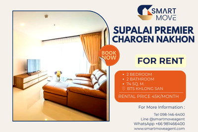 Condos for rent : Rent ! high floor 20+, Good location, Closed kitchen ! Code C20221206497..Supalai Premier Charoen Nakhon, 2 bed, 2 bath, furnished, ready to move in