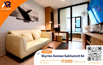 Condos for rent Bangna - Trat  : Urgent Rental 🔥 Skyrise Avenue Sukhumvit 64 | 1 Bedroom | Beautiful Modern Unit Fully Furnished | Only 450 meters from BTS Punnawithi