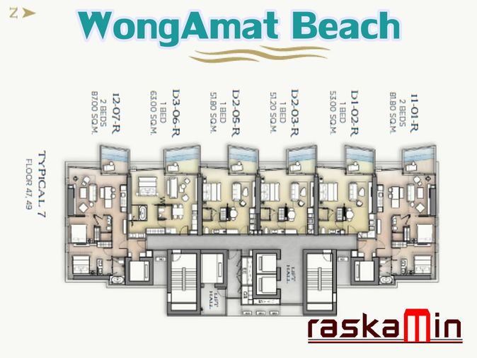 FQ🗺️KT0231📲LineID @556ryccg🏖️2Bedroom 88.7sqm Floor 49🌊Sea view Furniture Package🦀AROM Wongamat Beach North Pattaya