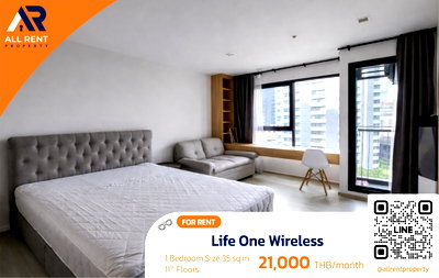 Condos for rent Wattana Wittaya Academy : Urgent Rental 🔥 Life One Wireless | 1 Bedroom | Beautiful, Luxurious Modern Style | Only 850 meters to BTS Phloen Chit