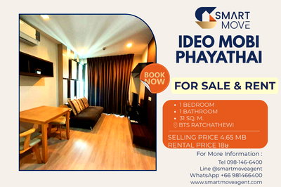Condos for sale : 🔥 For Sale  !! high floor 10++, Good location !!🔥 Code C20230400082...Ideo Mobi Phayathai, 1 bed, 1 bath, furnished, Special Deal!!📣