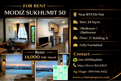 คอนโดให้เช่า : 🎏 FOR RENT 🏩  Modiz Sukhumvit 50 (โมดิซ สุขุมวิท 50) 🏩 JA-1133