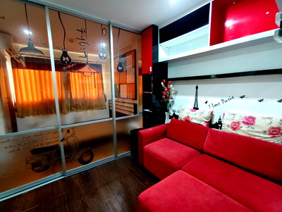 ขายคอนโด : ขายคอนโดลุมพินี นิด้า-เสรีไทย (โครงการ 1 ตึก A2) ชั้น 2 ตกแต่งบิ้วอิน พร้อมแอร์ 2ตัว