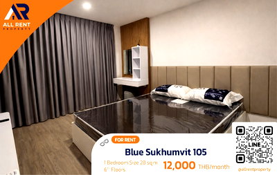Condos for rent Bangna - Trat  : Urgent Rental 🔥 Blue Sukhumvit 105  | Beautiful & Modern Unit | 1 Bedroom | Only 8 minutes from BTS Bearing