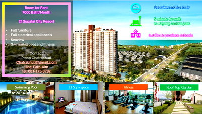 Condos for rent Rayong Technical College  : Condominium for rent, sea view, central of Rayong 7000 THB/Month  