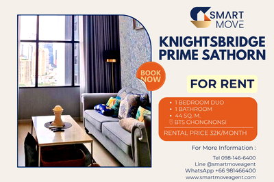 Condos for rent : 🔥 For Rent !! high floor 25++, rare item ! Code C20240900039..KnightsBridge Prime Sathorn, 1 bedroom Duo, 1 bathroom, furnished, ready to move in📣📣