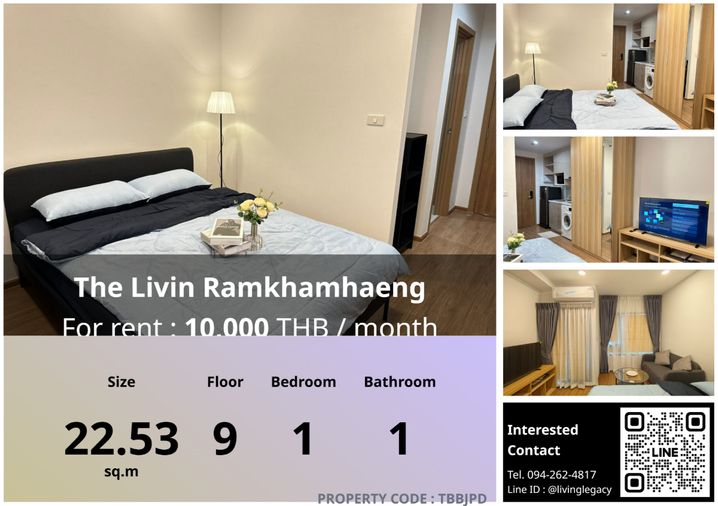 TBBJPD ให้เช่าคอนโด The Livin Ramkhamhaeng 22.53 ตร.ม. ชั้น 9 line id : @livinglegacy