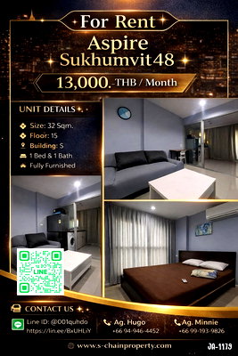 คอนโดให้เช่า : 👑 For rent 🌃 แอสปาย สุขุมวิท48 (Aspire Sukhumvit48) 🌃JA-1179