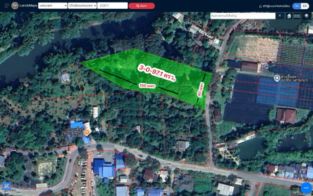 There are two plots of land in Nakhon Nayok, located along the river, with 10 unfinished houses on them.