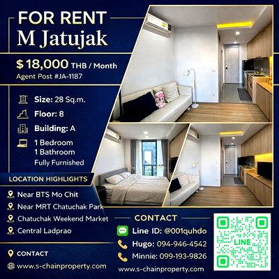 คอนโดให้เช่า : 🍂 FOR RENT 🌇 M Jatujak 🌇 JA-1187