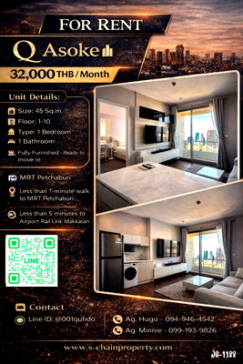 คอนโดให้เช่า : 📣 FOR RENT 🏢 Q Asoke 🏢 JA-1188