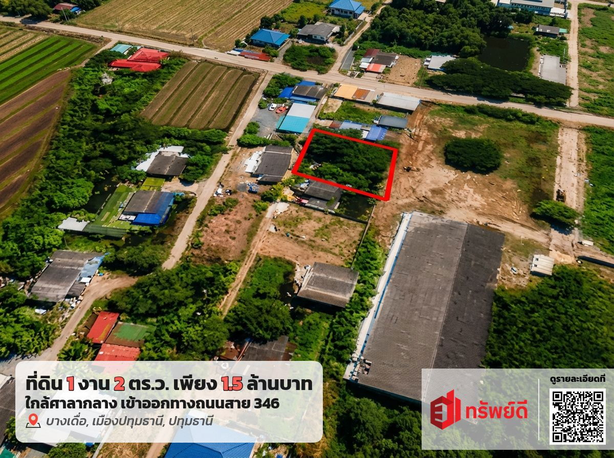 รูป ขายที่ดินเมืองปทุมธานี ใกล้วัดไพร่ฟ้า ถนน 346 - รูปที่ 1/4