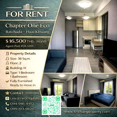 คอนโดให้เช่า : 🎈 For Rent 🏨 Chapter One Eco Ratchada - Huai Khwang (แชปเตอร์ วัน อีโค รัชดา - ห้วยขวาง) 🏨JA-1201
