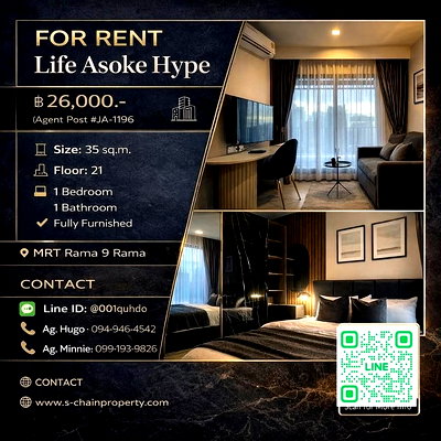 คอนโดให้เช่า : 💥For rent 🏬 Life Asoke Hype (ไลฟ์ อโศก ไฮป์) 🏬JA-1196