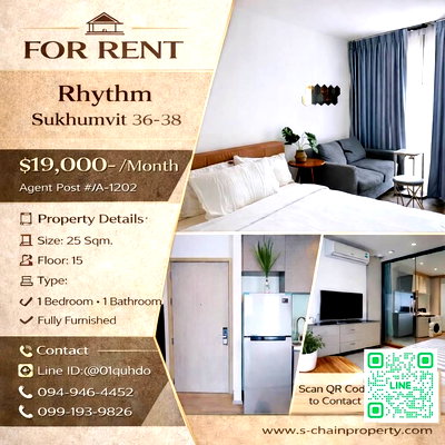 เช่าคอนโด ซอยทองหล่อ (สุขุมวิท 55) : ⛩️ For rent 🌠 Rhythm สุขุมวิท 36-38 🌠JA-1202