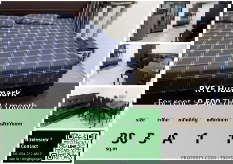 รูปภาพ T98YSG ให้เช่าคอนโด RYE Huamark 30 ตร.ม. ชั้น 3 ตึก A line id : @livinglegacy