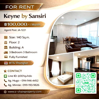 คอนโดให้เช่า : 📣 FOR RENT 🏢 Keyne by Sansiri 🏢 JA-1221